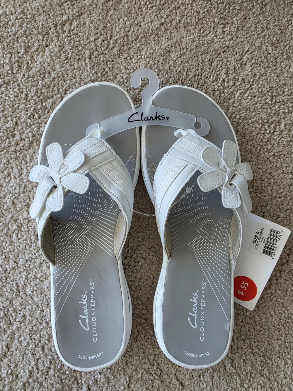 Clarks White Floral Cloudsteppers Slip-On Sandals - Picture 1 of 6